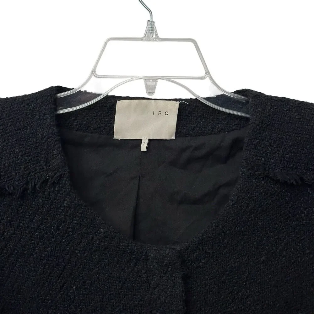 IRO Agneta Black Boucle Tweed Knit‎ Jacket Size 2 Full Zip Pockets